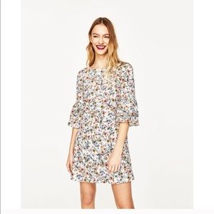 ZARA Floral Shift with Ruffled Bell Sleeves